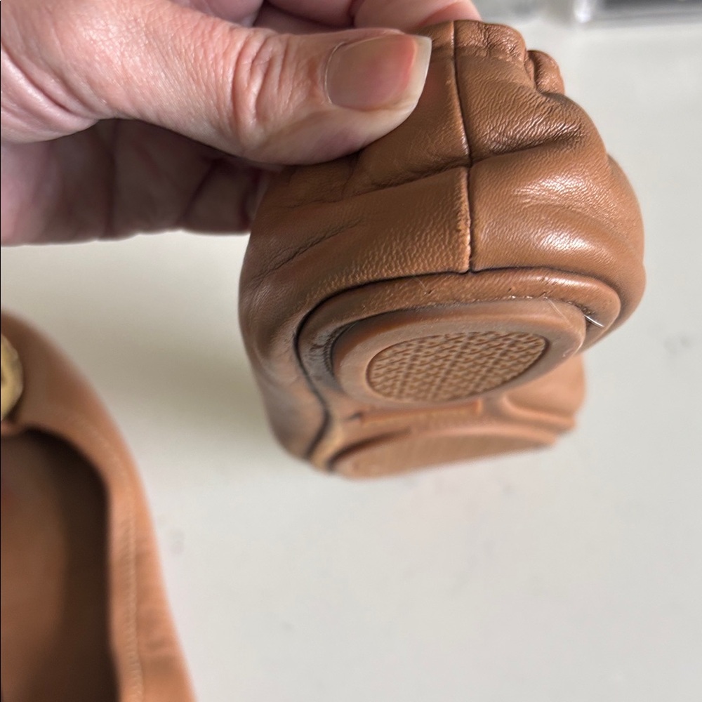 Tory Burch Brown Leather Flats with Gold Emblem - Picture 6 of 6
